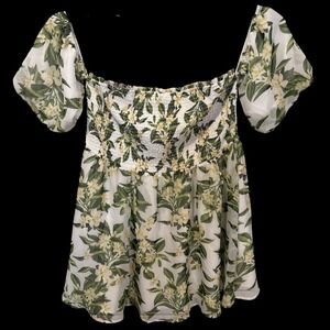 NWOt Betsey Johnson Floral Smocked Puff Sleeve Babydoll Mini Dress XXL Cottage